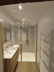 马孔Chez Emma et Louise - Maison individuelle avec stationnement的带淋浴和盥洗盆的浴室