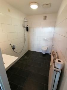 拉姆斯泰因-米森巴赫3 Bett Zimmer的带淋浴、卫生间和盥洗盆的浴室