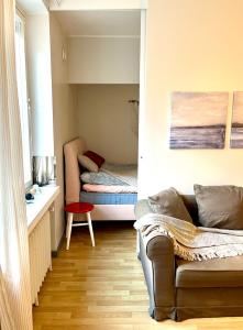 赫尔辛基Villa Centralen的客厅配有沙发和1张床