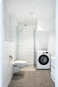 奥斯陆Frogner House - Uranienborg的一间带卫生间和洗衣机的浴室