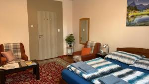 布达佩斯Eliz Apartment的客厅配有床和沙发