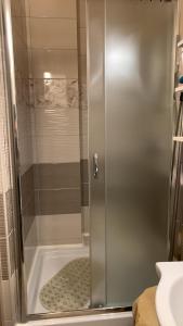 布达佩斯Eliz Apartment的浴室里设有玻璃门淋浴