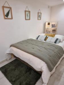 奥利拉维勒Nalan Orrygeois, 6 pers, Astérix, CDG, CHANTILLY的一间卧室配有一张带绿毯的大床