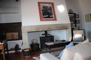 埃武拉Casa das Moles的客厅设有壁炉和沙发。