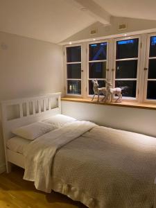 哈尔斯塔哈马Röda huset的一间卧室设有一张床和一个窗口
