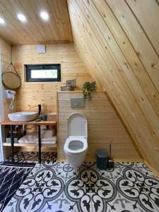 LentekhiRoots Svaneti ' რუთს სვანეთი的一间带卫生间和水槽的浴室