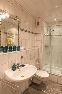 埃森埃森斯穆克斯图克公寓的一间带水槽、卫生间和淋浴的浴室