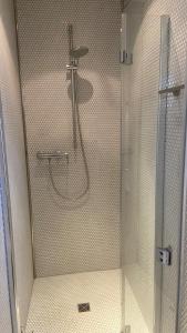 洛尔施Marienburg的浴室里设有玻璃门淋浴