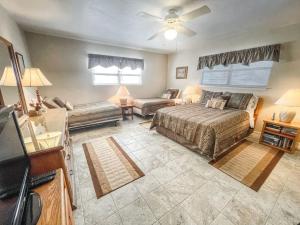 新布朗费尔斯Comal River Condo 375的一间大卧室,配有一张床和一张沙发