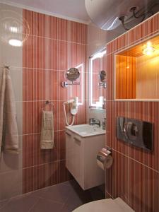 圣弗拉斯Premium Apartment Villa Aristo的一间带卫生间、水槽和镜子的浴室