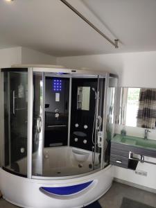 阿让Loft Zen SPA Balneo Parking Sauna Hammam Billard的客房内设有带卫生间和盥洗盆的浴室