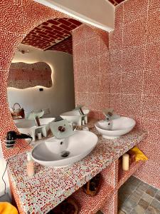 亚历山德里亚Dormi nella SPA privata con letto ad acqua, sauna, doccia emozionale e kneipp的浴室设有2个水槽和镜子