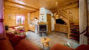 科尔尼鲁格Chalet House Olga的小屋内的客厅配有沙发和壁炉