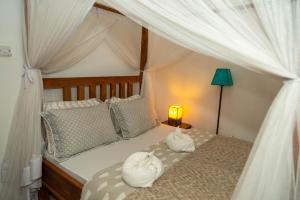 阿鲁沙Blue elephant villas的一间卧室配有一张带白色毛巾的床