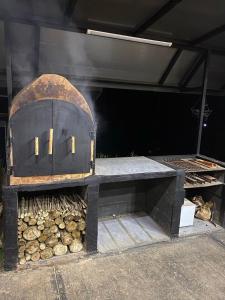 蒙特苏马Eco Lung Hotel的木炭烤架,堆着木柴