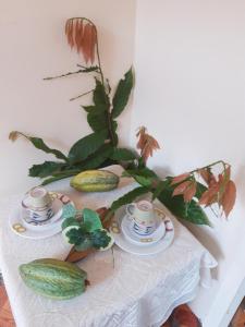 斯卡伯勒Cocoa Cabana的一张桌子上放着两个杯子和黄瓜