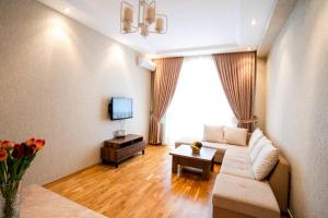巴库Просторная квартира Баку的带沙发和电视的客厅