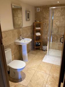 GrantleyDallow Hall Barns的浴室配有卫生间、盥洗盆和淋浴。