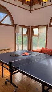 乌斯怀亚Casa en Ushuaia的窗户客房内的大乒乓球桌