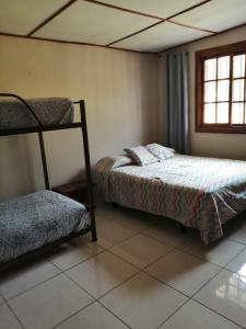 下博克特Gaia Lodge的一间卧室设有两张双层床和一扇窗户。