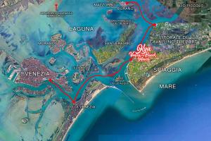 卡瓦利诺Kya Venice and Beach House: Venezia, mare e laguna的一张带有红线的世界地图