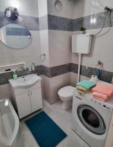 克鲁舍瓦茨Globus的一间带洗衣机和水槽的浴室