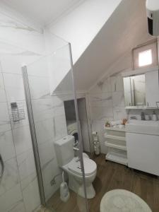 斯特鲁米察007 Apartments - Strumica, Macedonia的白色的浴室设有卫生间和水槽。