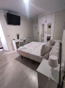 胡米利亚Hostal Fuente del Pino的卧室配有一张床,墙上配有电视。