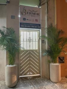 圣多明各VBermor Hotel的两个盆栽植物坐在门前