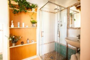 奥尔贝泰洛Agriturismo Fontetrilla的一间带玻璃淋浴和水槽的浴室