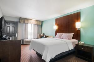 布莱斯维尔Americas Best Value Inn and Suites Blytheville的酒店客房设有一张大床和一台电视。