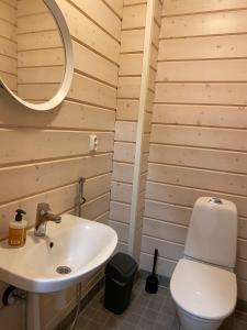 罗瓦涅米Pandomes Aurora Igloo Hotel的浴室配有白色水槽和卫生间。