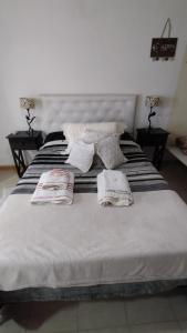 卢汉德库约Vistalbahouse的一张带两条毛巾和两个枕头的床