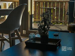 斯朱森Apartment with Electric car charger ski in out的一张带花瓶的黑桌和上面的植物