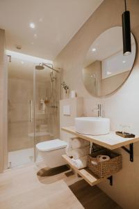 圣比森特德拉松谢拉Casa La Picuda的一间带水槽、卫生间和镜子的浴室