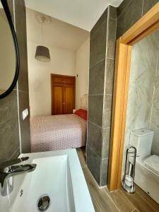 阿利坎特Casa del Pasaje San Fernando的一间带水槽的浴室和一间带一张床的卧室