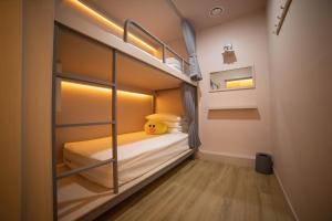首尔明洞宝石酒店的一间小房间,内设一张双层床
