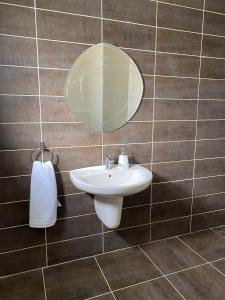 安曼360 Rooftop Apartment in Dabouq的浴室设有水槽和墙上的镜子