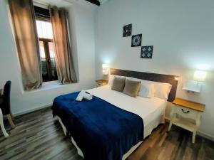 塞维利亚Hotel Zaida的一间卧室配有一张床、一张书桌和一个窗户。