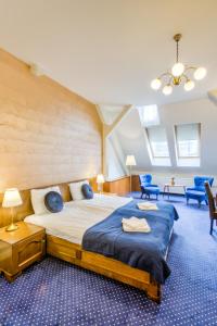 布拉索夫安纳波利斯中央酒店的一间卧室,卧室内配有一张大床