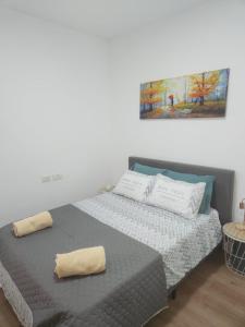内坦亚Chilling in Netanya的一张床上有两个枕头的房间