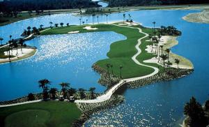 那不勒斯Free golf! Stay, Play, Work from luxury villa in Lely golf resort的享有高尔夫球场空中和水景