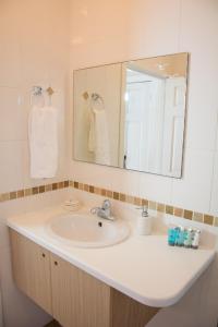 卡斯特里Morne SeaView Apartments的一间带水槽和镜子的浴室