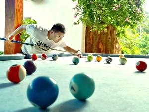 宁平Trang An Resort的男人在台球桌玩台球