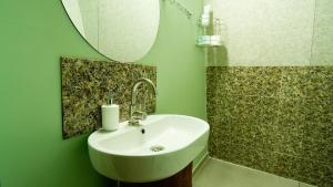 拉戈代希Eco Village In The Forest的绿色浴室内的白色水槽和镜子