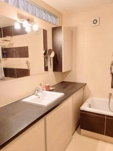 巴尔切沃Apartament Warmińska的浴室配有盥洗盆和浴缸。