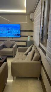 Sīdī Ḩamzahفندق السد الخليجى的带沙发和电视的客厅