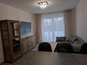 奥莱茨科Apartament Parkowa的带沙发和电视的客厅