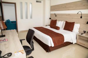 巴兰基亚巴兰基亚广场酒店的酒店客房设有一张大床和一张书桌。