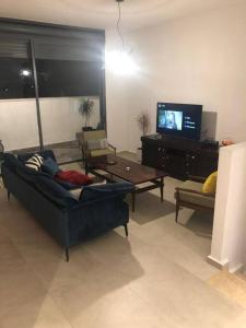 赖阿南纳Stunning four bedroom duplex in central Raanana的带沙发和电视的客厅